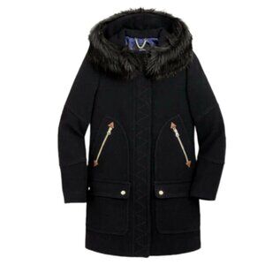 NWT JCrew Chateau Parka Jacket Coat Womens 4 Black Hooded Stadium Cloth NEW